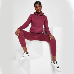 ชุดวอร์มลำลองสำหรับผู้หญิง 2 ชิ้น ผ้าถักเนื้อนุ่ม 100% ผ้าฝ้าย ทรงปกติ สไตล์สตรีทแวร์ มีฮู้ดและกางเกงขายาว สีพื้น - Product Image 1