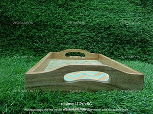 Bandeja de madera con incrustaciones de hueso artesanal de esencia opulenta con pieza artesanal sostenible para mesa de comedor elegante y decoración interior - Product Image 3