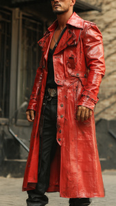 Manteau en cuir pour homme Trench d'hiver Vêtements d'extérieur en cuir Letterman Long manteau pour homme Streetwear Fashion Manteau en cuir pour homme - Product Image 5