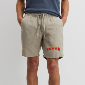 Pantalones cortos de cintura media informales transpirables de algodón 100% personalizados para hombre al por mayor con bolsillos laterales y logotipo impreso abullonado - Product Image 4