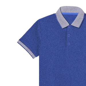Polo bleu pour homme avec col gris, vêtement décontracté élégant, tissu en coton confortable pour un usage quotidien - Product Image 5