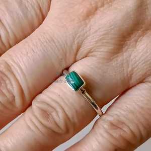 925 Sterling Silver Malachite <b>Ring</b> Handmade <b>Dainty</b> Birthstone Promise Jewelry with Natural Green Cushion Gemstone Crystal <b>Rings</b> - Product Image 5