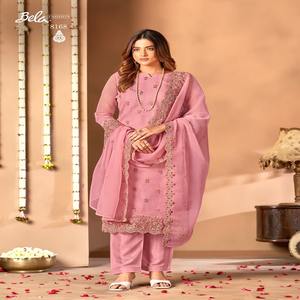 Belle mode dernière tenue occasionnelle bonne qualité mousseline de soie de cristal avec broderie Salwar costume fournisseur indien à vendre - Product Image 1