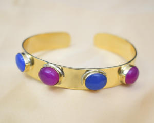 Pierre précieuse naturelle 9X11 MM avec bracelets en pierre de forme ovale à la mode réglables faits à la main plaqués or 18 carats - Product Image 4