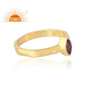 Anillo de piedras preciosas de amatista natural chapado en oro de 18 quilates de Plata de Ley 925 de última venta - Product Image 4