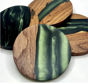 Sous-verres en bois et résine époxy, sous-verres en bois avec bord en résine pour boissons, café, thé - Product Image 2