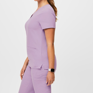 Women's Cotton Polyester Spandex <b>Scrub</b> <b>Set</b> for Hospital Use Wrinkle Resistant Needle Detection Seamless Fusing Short Sleeve - Product Image 2