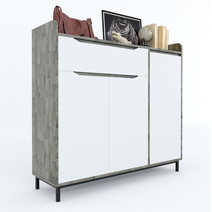 Meuble à chaussures moderne de 1,2 m KG68033 avec 3 portes et 1 tiroir, en bois d'hévéa avec pieds en fer - Product Image 1