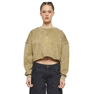 Sudadera Corta de Invierno para Mujer, Estilo Casual, Sexy, Cuello Redondo, Felpa Francesa de la Mejor Calidad, Lavada, Ajuste Holgado, Diseño Desgastado en la Parte Delantera - Product Image 1