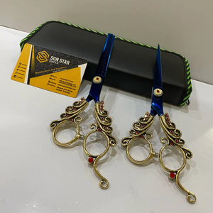 กรรไกรตัดผมสแตนเลส440C บริสุทธิ์สีน้ำเงิน-บริสุทธิ์มีด้ามจับมังกรคมปลายใบมีดและกระเป๋าหนัง PU มาใหม่ - Product Image 2