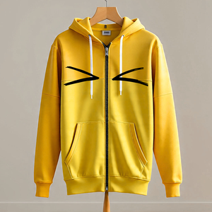 Sudadera con Capucha y Cierre de Cremallera con Estampado de Ojos de Dibujos Animados Amarillos para Hombre, Corte Regular Informal, Tejido de Poliéster, Ropa de Otoño - Product Image 2