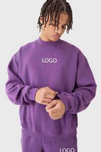 Ensemble sweat-shirt et jogging violet pour homme, logo personnalisé, coupe ample, streetwear, tenue de survêtement en coton 2 pièces, fournisseur - Product Image 3