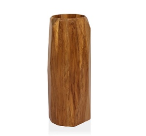 Jarrón de suelo de madera maciza con superficie geométrica tallada, acabado con vetas orgánicas, decoración rústica contemporánea para el hogar, pieza decorativa para la sala de estar - Product Image 5