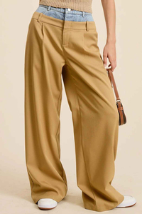 Pantalones de pierna ancha sólidos con pretina de mezclilla transpirable Precio al por mayor Pierna ancha suelta de moda e informal para mujer - Product Image 5