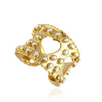 Bracelet manchette large et réglable pour femme, plaqué or, avec mini-perles exquises et motif cœur ajouré, collection de créateur