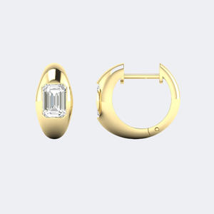 Pendientes de Aro Anchos con Corte Esmeralda de 1.00 Quilates, Oro de 14 Quilates, Diamante Cultivado en Laboratorio, Banda Gruesa, Joyería Geométrica para Mujer - Product Image 2