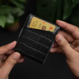 Portefeuille multifonctionnel unisexe en cuir de vachette pleine fleur noir effet crocodile WF Leathercraft No.101 tout-en-un - Product Image 2