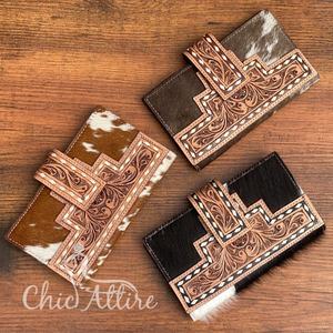 Vente en gros Long portefeuille à deux volets en cuir usiné à la main populaire pour les femmes Nouveau portefeuille de cartes de créateur Livraison rapide Pochettes en peau de vache - Product Image 1