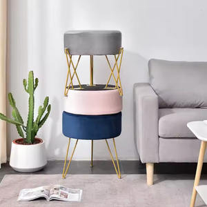 Tabouret de Dressing Ottoman Metal Foot stool Velvet Poufs stool Base en laiton Velvet Poufs stool indian - Product Image 4