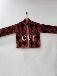 เสื้อแจ็คเก็ตกำมะหยี่ขนาดพลัสไซส์ พิมพ์ลายสัญลักษณ์สันติภาพทรงเรขาคณิต คอตั้ง แขนยาว ปิดด้วยซิป เสื้อโค้ทผู้หญิงสำหรับฤดูใบไม้ร่วง - Product Image 3