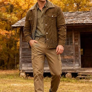 <b>Mens</b> Corduroy Trucker Jacket Sherpa Lined Fleece Winter Coat Warm Thick Casual Work Cargo Style Outdoor Cold Weather Jacket - Product Image 5