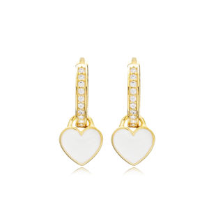 Coeur Design élégant émail blanc boucles d'oreilles en gros turc 925 en argent Sterling fabriqué à la main bijoux fins - Product Image 3