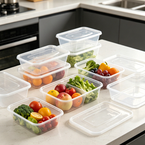 Clear Disposable Rectangular <b>Plastic</b> <b>Food</b> <b>Containers</b> with Lids 550ml 650ml 750ml 1000ml Custom Logo <b>Food</b> Packaging - Product Image 1