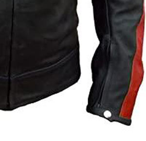 แจ็คเก็ตนักแข่งหนังแท้คุณภาพสูงสำหรับผู้ชาย ตัดเย็บตามสั่ง สีพื้น แต่งแถบตัดกัน แฟชั่นใหม่ ปักลาย ตกแต่งขนสัตว์ - Product Image 4