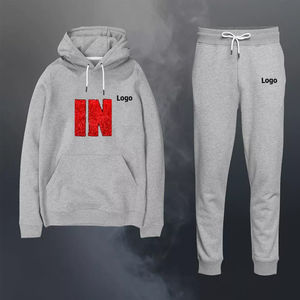 Men's Custom Logo <b>Zip</b>-<b>Up</b> Hoodie and Solid Pattern Sweat Pants Set Printed Jogging Tracksuit for Outdoor Activities Wholesale - Product Image 3