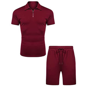 Ensemble deux pièces d'été en coton uni personnalisé pour hommes, style polo, vêtements de sport décontractés, antibactérien, séchage rapide, protection UV - Product Image 1