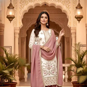 Ensemble haut en soie Gmy avec broderie lourde et sequins, pantalon palazzo en soie Gmy à volants et dupatta en soie Gmy avec broderie et sequins - Product Image 1