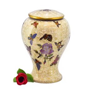 Urnes de crémation à la mode Forme de boue unique Capacité de 250 pouces cubes Enduit d'émail vert floral 12 pouces 2025 Urnes de crémation pour adultes - Product Image 3