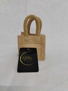 Petit sac cadeau de mode écologique en jute naturelle Poignées en toile de coton | Fourre-tout réutilisable | Mini fourre-tout urbain indien uni - Product Image 3