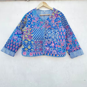 Indian Handmade Patchwork Cotton <b>Quilted</b> Bomber Jacket Vintage Peach New Style Reversible Women's Boho Coat Autumn Winter <b>Summer</b> - Product Image 1