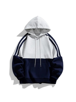 Sweat-shirt à capuche pour homme, hiver, color block, manches contrastées, bleu marine, avec poche, coupe classique, décontracté, manches longues, style français