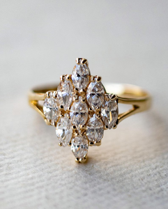 Anillo de Oro Sólido de 14K con Diamantes Cultivados en Laboratorio, Corte Marquesa, Estilo Romántico, para Compromiso, Boda, Aniversario, Regalo para Mujer - Product Image 1