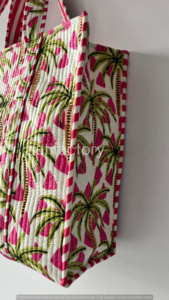 Bolsa de Algodón Acolchada de Palma Tropical Hecha a Mano Ecológica para Bolsa de Viaje Rosa Cierre Abierto Verano Vacaciones Playa Shopper Regalo - Product Image 3