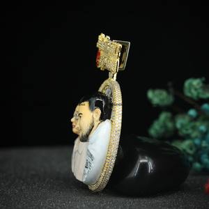 Custom Round Shape 3D Enamel Photo <b>Pendant</b> with Custom Bail 925 Sterling Silver Yellow Gold Plated Jewelry Gift <b>for</b> <b>Men</b> Women - Product Image 5