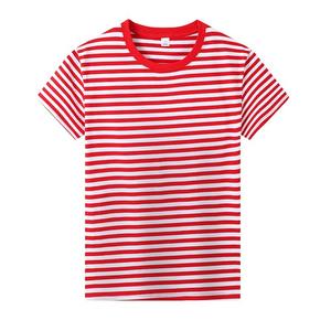 Camiseta de algodón de manga corta con logotipo personalizado OEM, cuello redondo transpirable suave con rayas para verano 100% algodón - Product Image 4