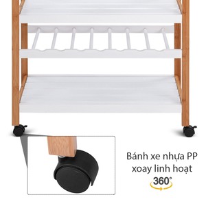 Modern <b>Oak</b> Wood Panel Mobile Kitchen Shelf 80x40x86cm with Wheels - Product Image 5