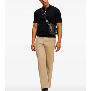 High Quality 100% <b>Viscose</b> <b>Men's</b> Golf for Polo <b>Shirt</b> Knitted Striped Loose Fit Quarter Zip Wholesale Custom Logo Embroidery - Product Image 6