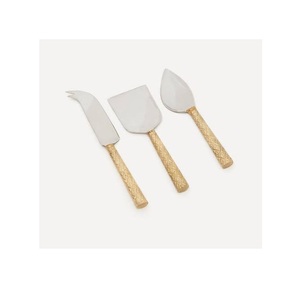 Couteaux à fromage en acier inoxydable de haute qualité Ensemble de 3 couverts avec poignée en laiton pour hôtel Ensemble de couverts à fromage de dernière conception - Product Image 1