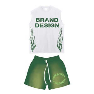 Factory Custom High Quality Shorts Set Custom Logo 100% Cotton Sleeveless Tank T <b>Shirt</b> Set Casual 2 Pieces Shorts Set for <b>Men</b> - Product Image 6