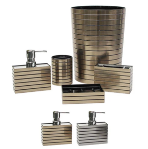 Juego de tocador de baño asequible de acero inoxidable de latón antiguo 4 piezas. Presenta una combinación de superficies lisas y con patrón de diamante - Product Image 4