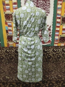 Green Floral Print Cotton Voile Kimono Bathrobe for Women Soft Lightweight Breathable Fabric for <b>Pool</b> Beach or Home <b>Lounging</b> - Product Image 5