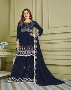 Collection de vêtements de fête pour femmes costume Salwar en fausse Georgette avec broderie et miroir fonctionne au taux le plus bas à vendre - Product Image 2