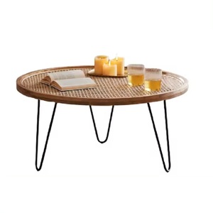 Vente chaude Table d'appoint décorative en fer avec dessus en bois et en rotin utilisée pour le salon Meubles fabriqués à la main de meilleure qualité - Product Image 1