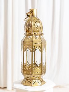 Classic Bronze Finish Metal <b>Lantern</b> with Intricate <b>Moroccan</b> Cut Design Durable Build Warm Candle Glow for Elegant Home Decor - Product Image 6