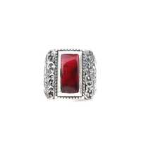925 Sterling Silber Romantischer Herrenring Schwarz (Oskitli) Roter Gepresster Bernsteinstein Fassungseinlage Gravur Modisches Geschenk