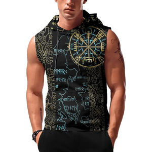 เสื้อแขนกุดมีฮู้ดถักสำหรับผู้ชายเสื้อออกกำลังกายผ้าคอตตอน100% สำหรับออกกำลังกายฟิตเนสโลโก้แบบกำหนดเอง - Product Image 1